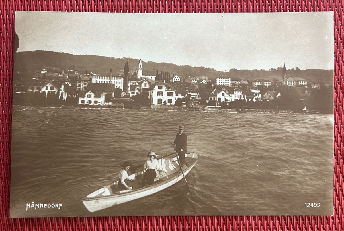 Cartoline postali: Fotokarte Männedorf mit Ruderboot  – Usato da Horw venduto da Tellbub