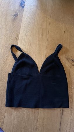 Cropped Top Zara Ribbed Knit Black Size M Pre-owned