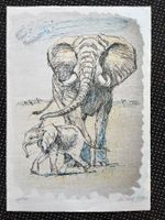 Lithografie / Elefanten von Fritz Hug 1986     (ID B5664)