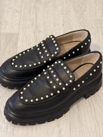 Stuart Weitzman loafers women black pearl studded size 37