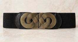 Cintura elastica nera con fibbia decorativa in metallo 
