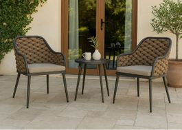 2er-Set Aluminium-Gartenstühle mit Rope-Geflecht & Sitzkisse