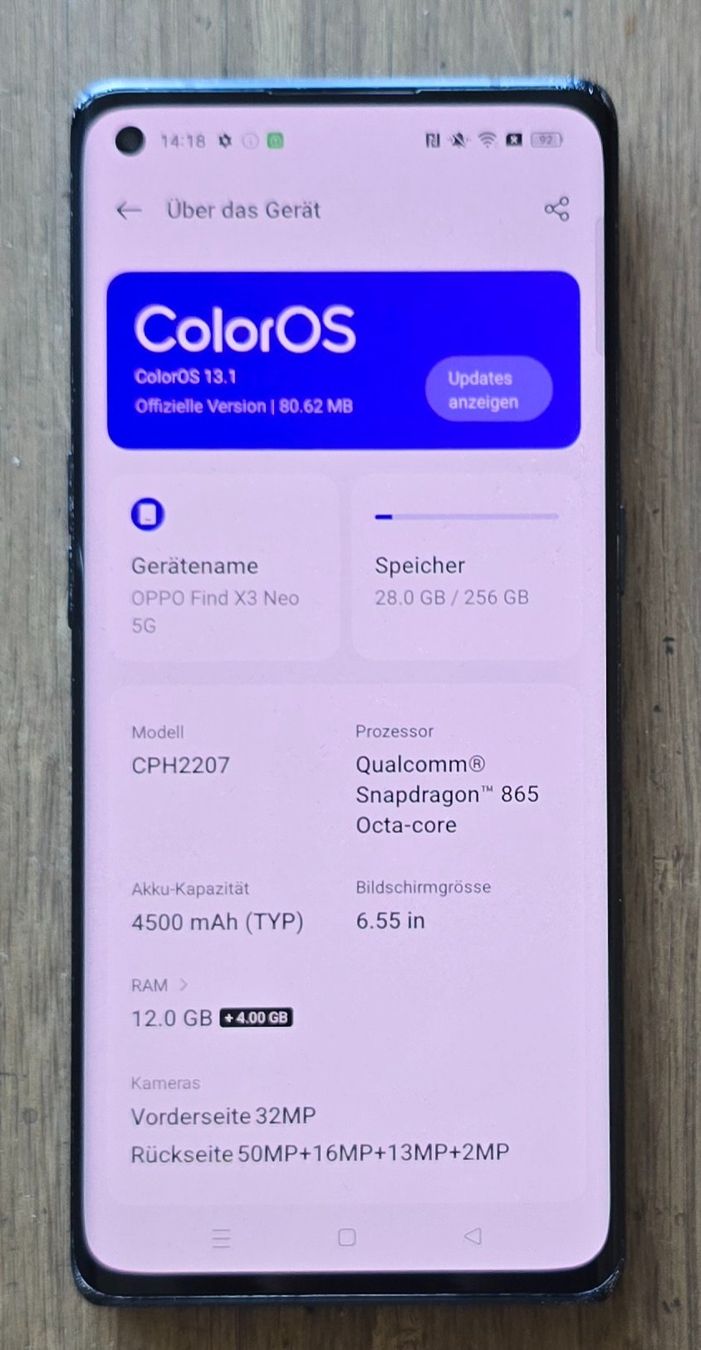 Oppo Handys / Smartphones: OPPO Find X3 Neo256 GB, Starlight Black, 6.50", Dual SIM, 5G – Gebraucht aus Thalwil von Kja69 2