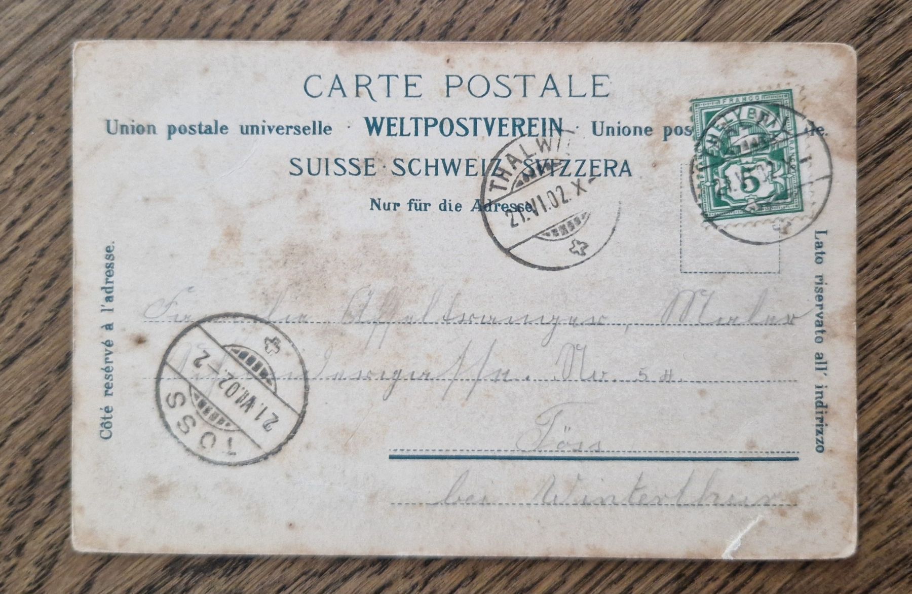 Ansichtskarten: Thalwil 1902 – Gebraucht aus Ebikon von Donar50 1