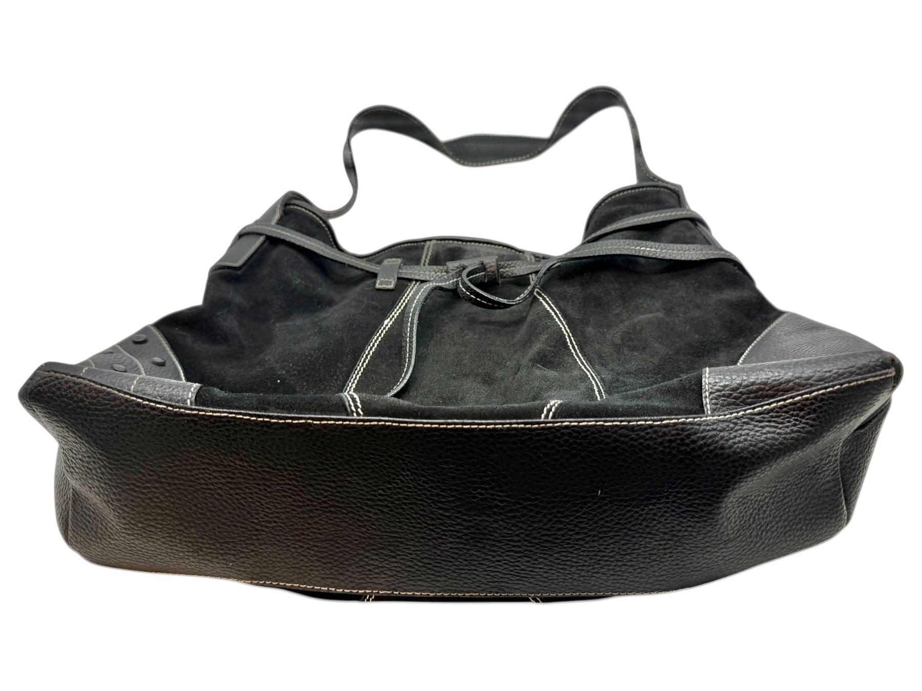 Borse da donna: Sac à main cabas en daim et cuir noir véritable – Usato da Morges venduto da magicle 7