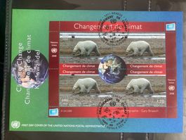 UNO Genf 2008 Block Klimawandel 1.2 CHF Eisbär Ersttagsbrief