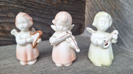 3 süsse Goebel Engel, Vintage, mit Instrument, Porzellan