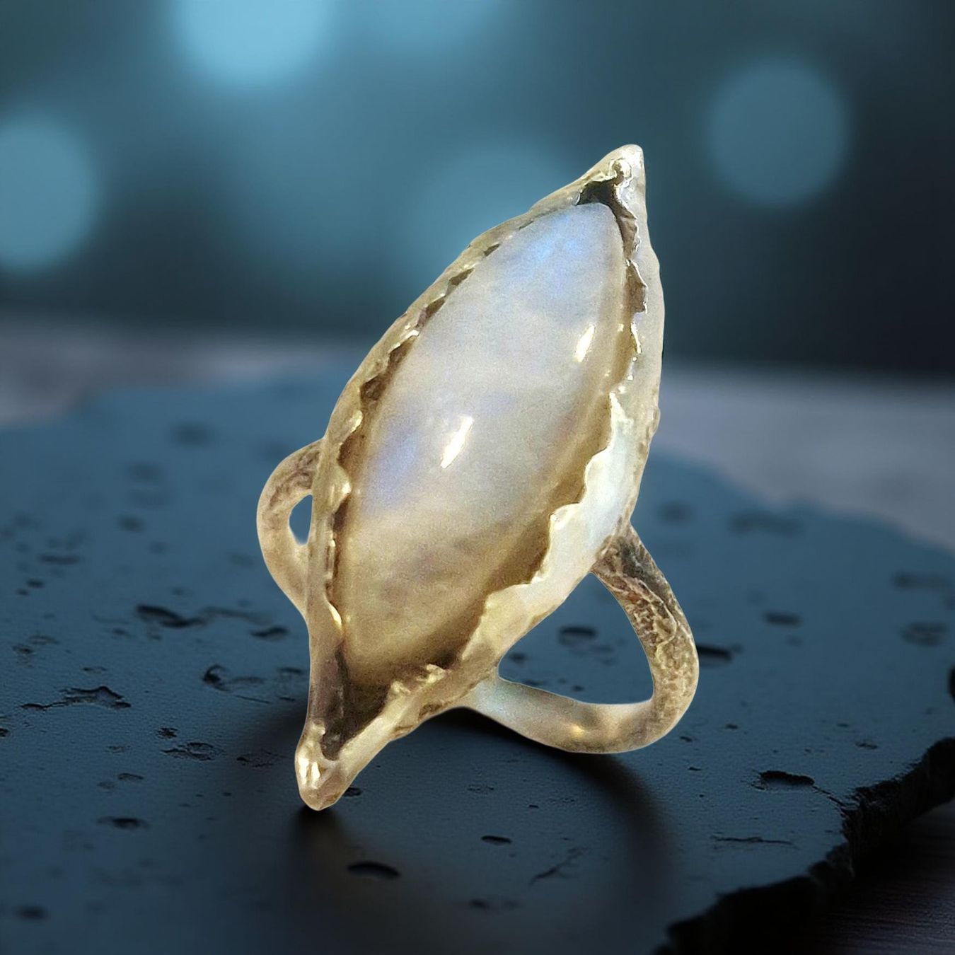 Anelli: Statementring Silber & weisser Labradorit, Gr. 58 – Nuovo e nell'imballaggio originale da Aarau venduto da Schmuckhoehle_MD 5