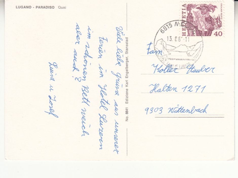 Cartoline postali: Lugano Paradiso 1984 – Usato da Bürglen TG venduto da StampGraf 1