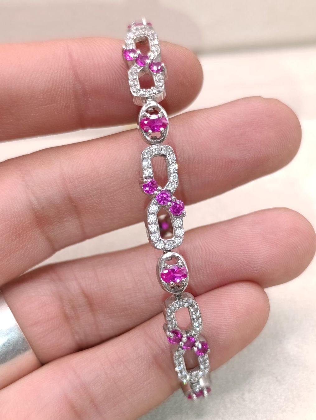 Armbänder & -reifen: Vintage 925er Silber Armband Rubin Edelstein Zirkonia Top – Gebraucht aus Steffisburg von 1.Schmuckschatulle 3