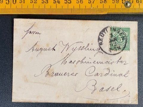 Alle Briefmarken: Briefkuvert von 1892 Reutlingen -> Basel – Gebraucht aus Erlenbach ZH von Ritschly 1