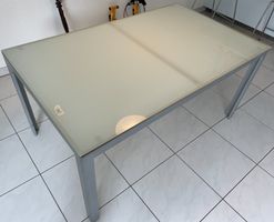Table with Frosted Glass Top and Grey Metal Frame