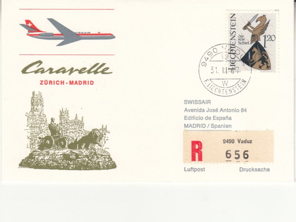 Tutti i francobolli: SLH RF 67.3aL Zürich-Madrid – Usato da Bürglen TG venduto da StampGraf
