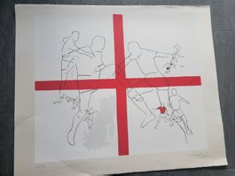 Fussball WM Druck England mit Künstlerunterschrift