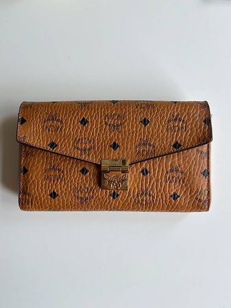 MCM Visetos Clutch / Crossbody Wallet Cognac