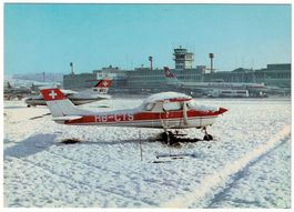 Flughafen Zürich Kloten, Kleinflugzeuge im Schnee, um 1975