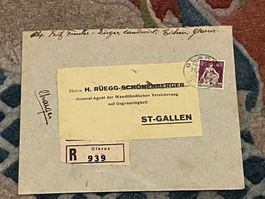 1 Brief  Sitzende Helvetia Einschreiben