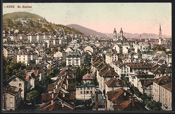 Cartoline postali: St. Gallen, Teilansicht mit Strassenpart – Usato da Berlin venduto da bartko-reher