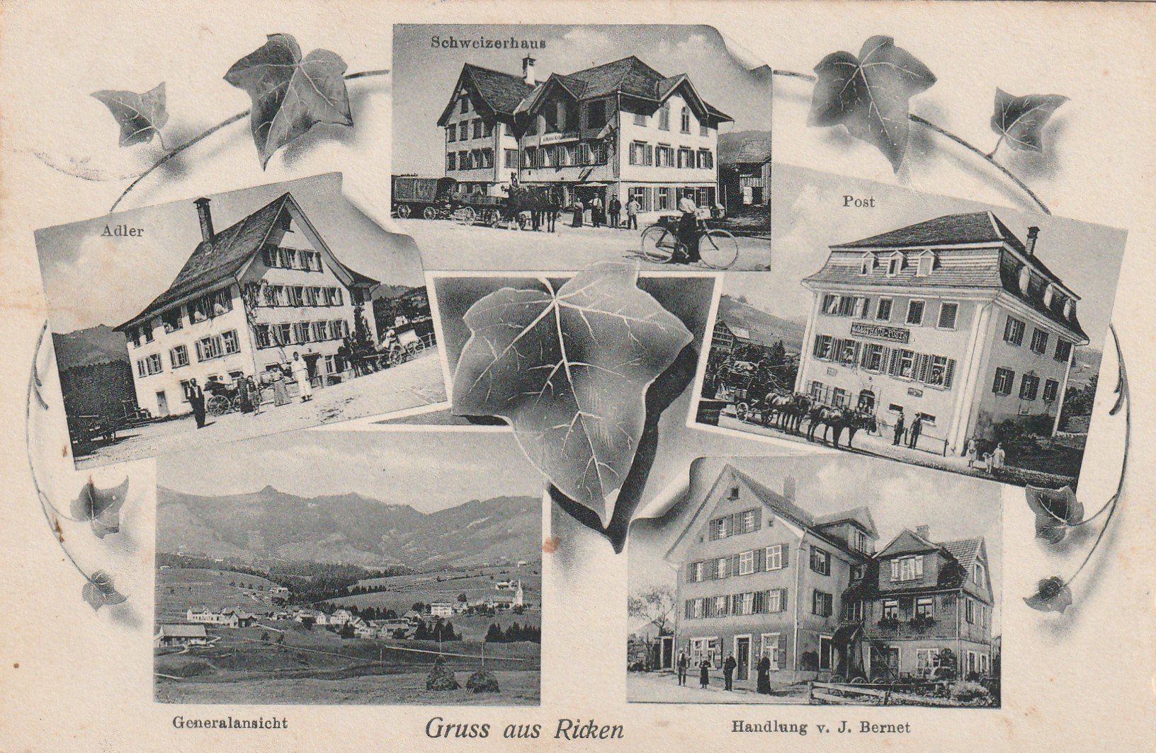 Cartoline postali: Ricken-Post-Adler-Schweizerhaus-Handlung v.J.Bernet-1909 – Usato da uttwil venduto da Koehlerfred