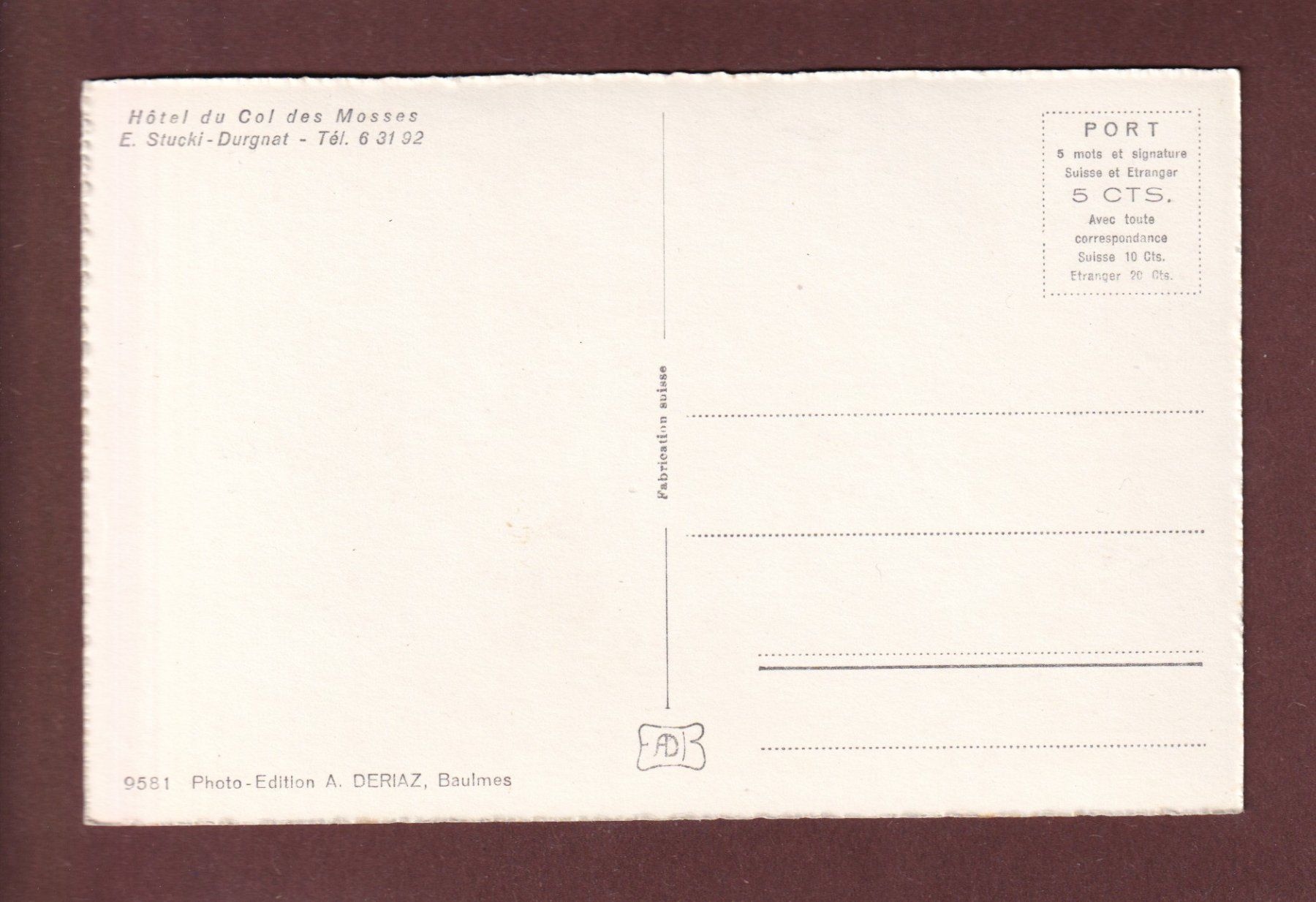 Cartoline postali: Hôtel du COL DES MOSSES – Usato da Pully venduto da nicecards-shop 1
