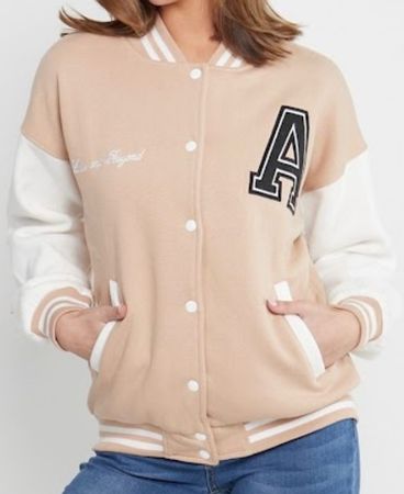 Gr L college Jacke Oversized herbst winter braun weiss nr 37