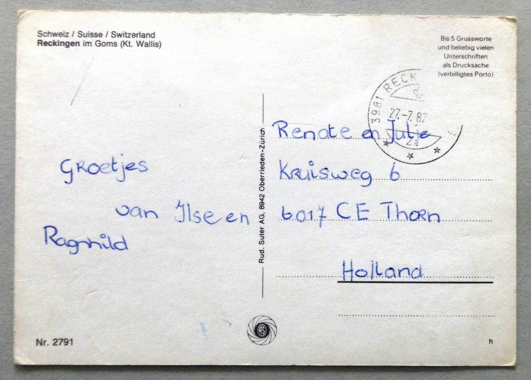 Cartes postales: Reckingen im Goms – Défectueux à Fétigny par Billy2miny 1
