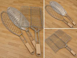 Grillzubehör-Set: 2 Fischhalter & 1 Fleisch-Grillkorb