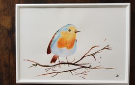 Watercolor painting, blue tit bird (Original, signed, hand-)