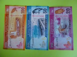 Banknoten Sri Lanka 20, 50, 100 Rupien,  Bankfrisch