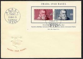 1948, W31, Block Imaba Basel auf illustr./unadr. FDC (15856)