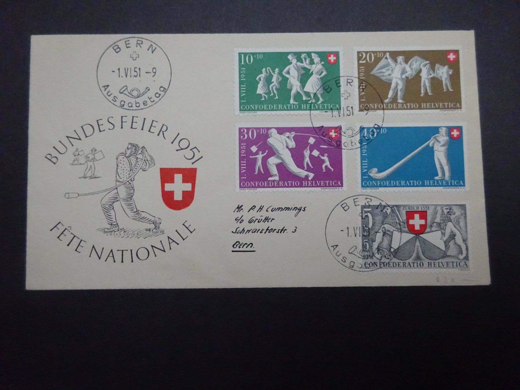 Tutti i francobolli: 1951 Pro Patria FDC BERN Illustriert - LUXUS – Usato da Appenzell-Steinegg venduto da adi1975 3