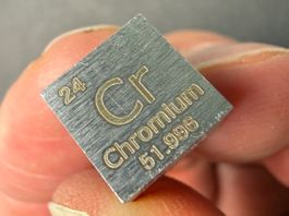 Chrom, Elementwürfel, Dichtewürfel mit Gravur 1x1x1cm