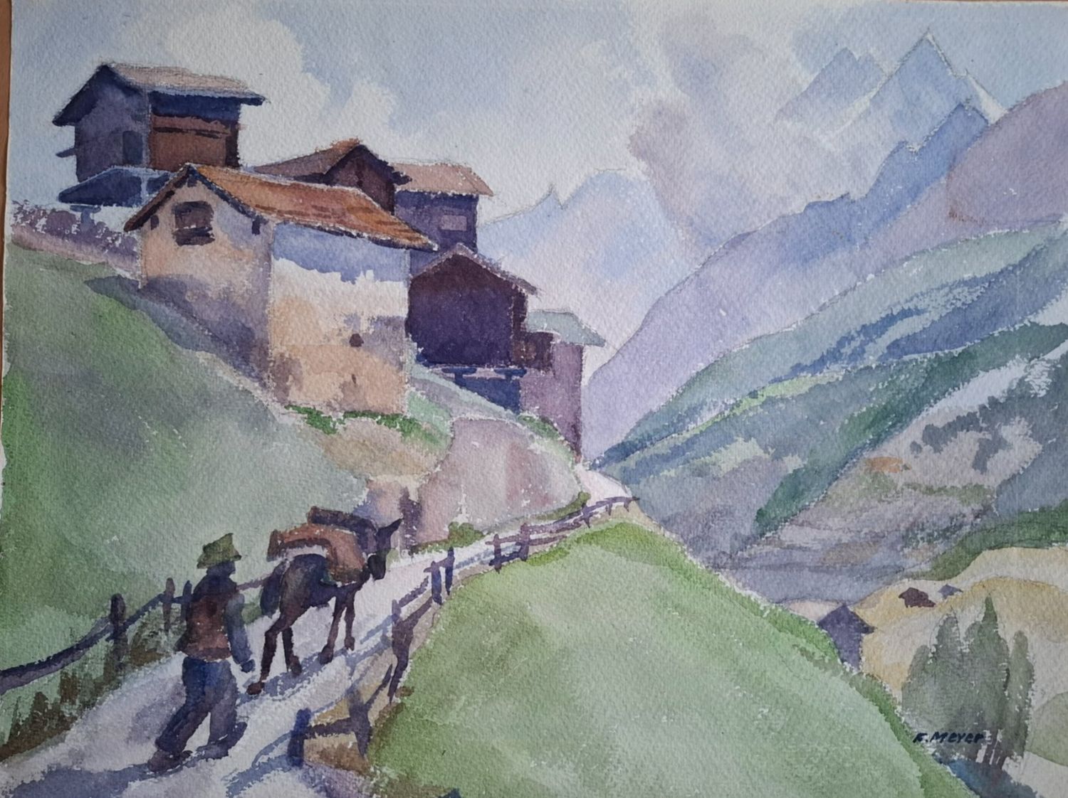 Dipinti: Aquarell Ferdinand Meyer-Streiff Zermatt VS 1964 – Usato da Rheinfelden venduto da Badelus
