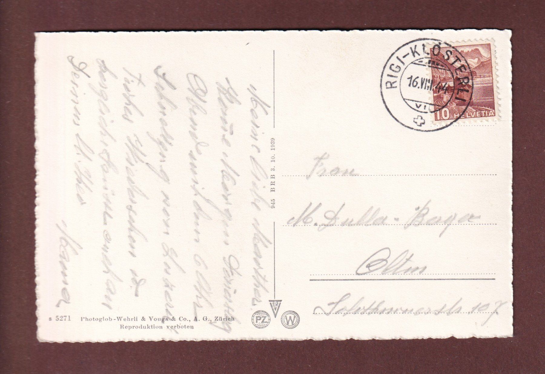 Cartoline postali: RIGI-KLÖSTERLI - 1944 – Usato da Pully venduto da nicecards-shop 1
