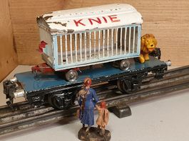 Antiker Märklin 1983 Plattformwagen mit Zirkuswagen Spur 0