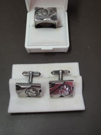 Ring u. Manschettenknöpfe mit griechischer  Karthago Münze