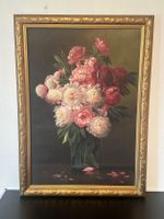 Grosses Oelgemälde J. Märki, Blumenstilleben mit Goldrahmen