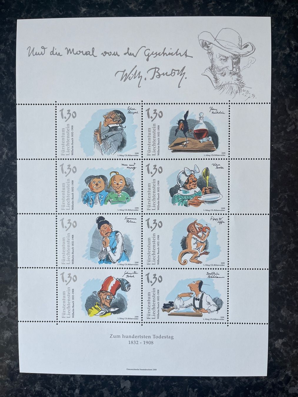 Tous les timbres: Liechtenstein Kleinbogen ** 2008 Wilhelm Busch – Neuf (Voir description) à Freidorf TG par ern_7s68