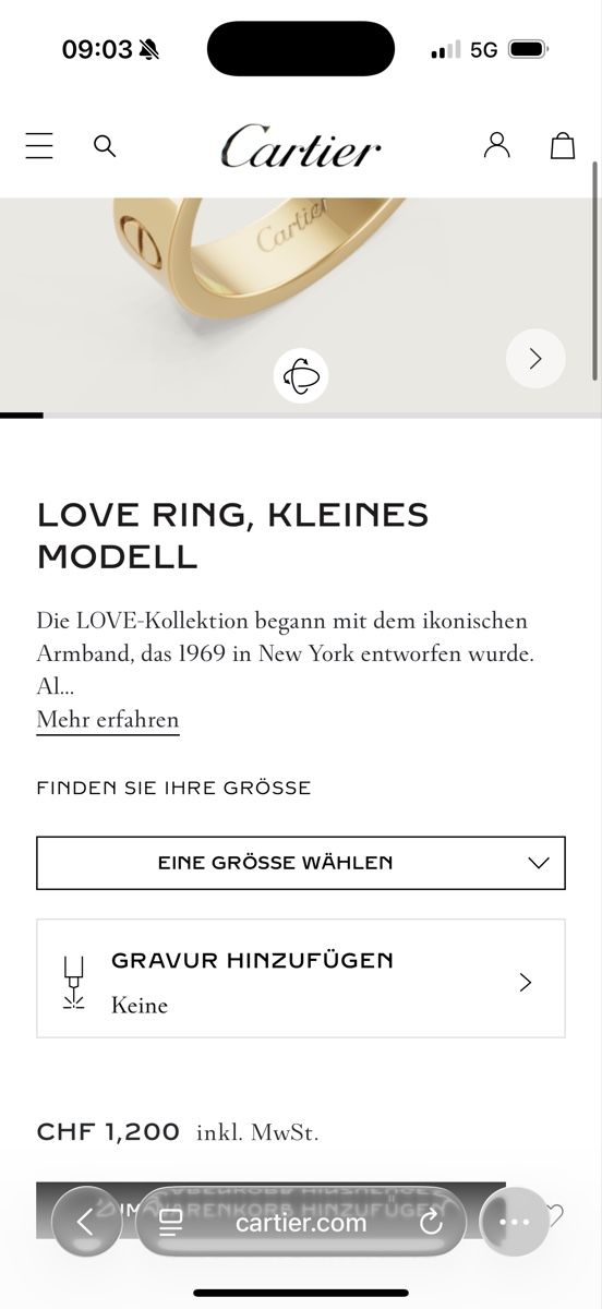 Cartier Anelli: Cartier Love Ring Kleines Modell – Usato da Schwerzenbach venduto da Cscollazo
