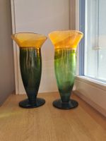 paire de vases Kosta Boda dégradé jaune-vert