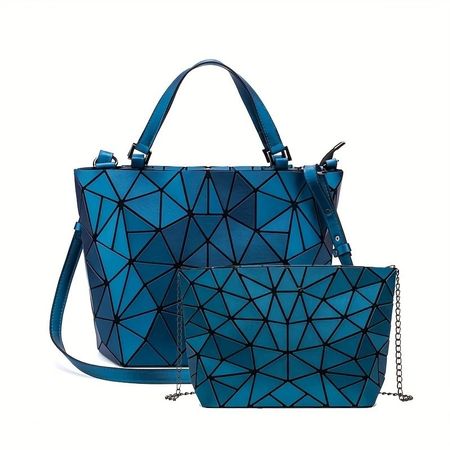 Neu! 2-teiliges Damen-Taschen-Set Pfauenblau Holographisch