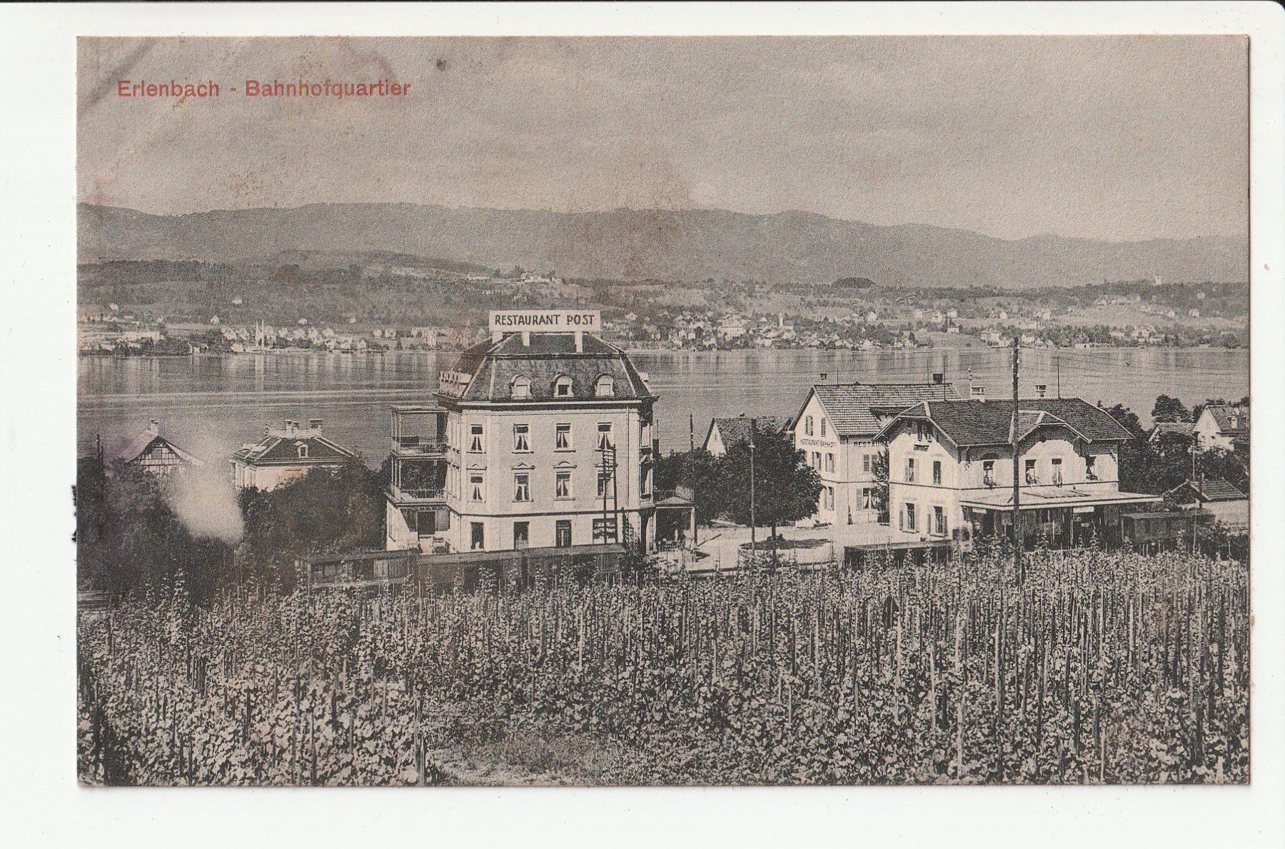 Cartoline postali: Erlenbach Bahnhofquartier Restaurant Post – Usato da Rheineck venduto da rhynegg