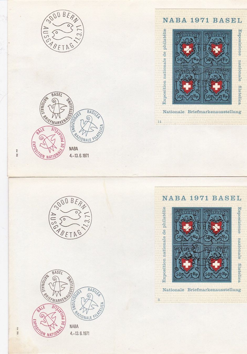 Tutti i francobolli: 2 NABA Basel 1971, Briefmarken Ausstellung, – Usato da Neuenhof venduto da Wanton