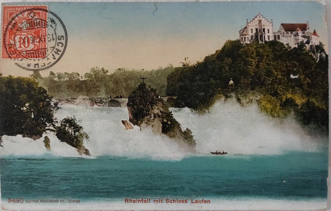 Cartoline postali: RHEINFALL mit Schloss Laufen - 1906 – Usato da Delémont venduto da Domdom1