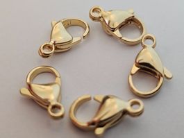 5x 15mm 304 Edelstahl Karabiner echt Gold Schmuck Endteile