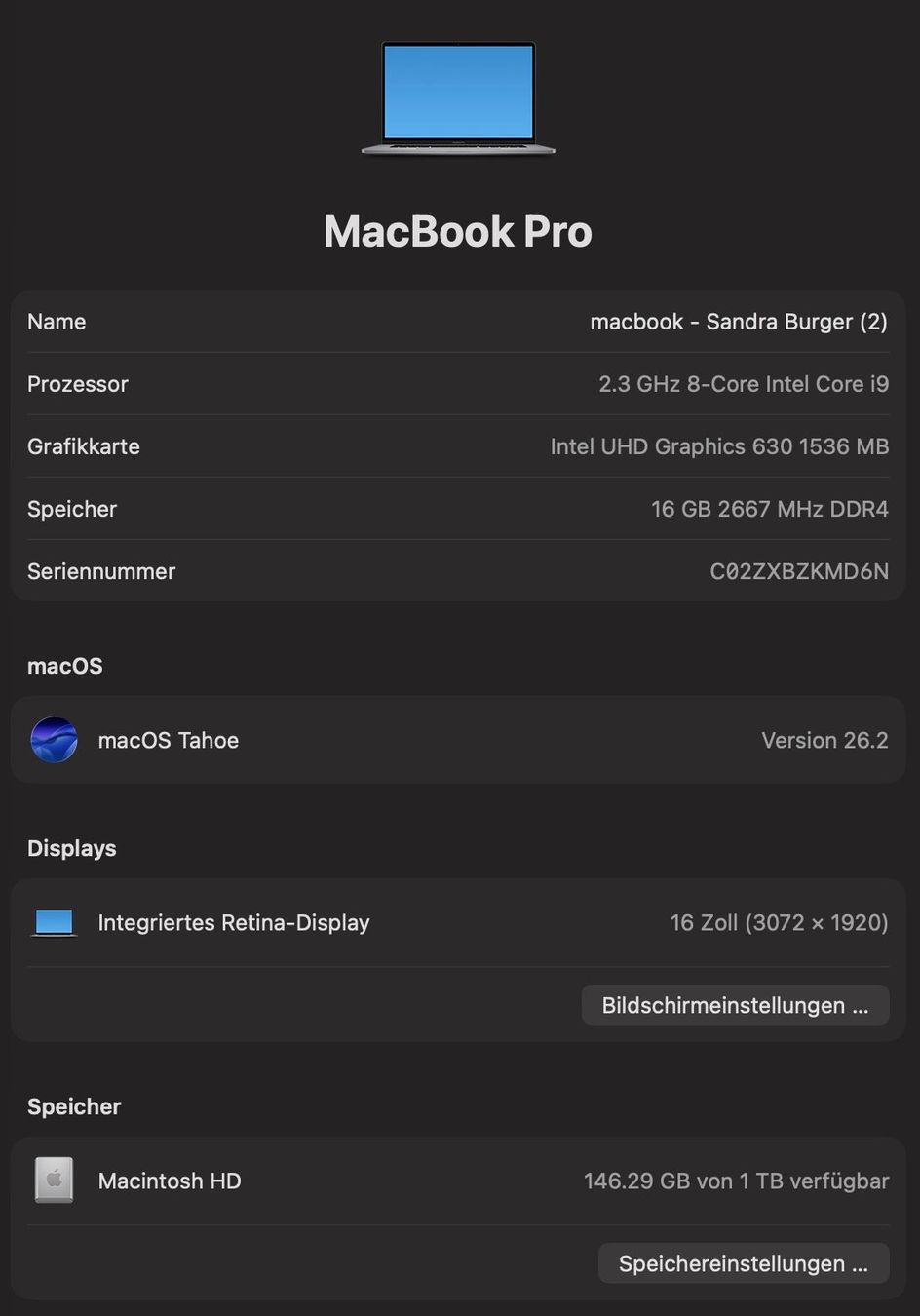 Apple Portables: MacBook Pro i9 16" 1 TB – D'occasion à Aeschiried par sb123456 3