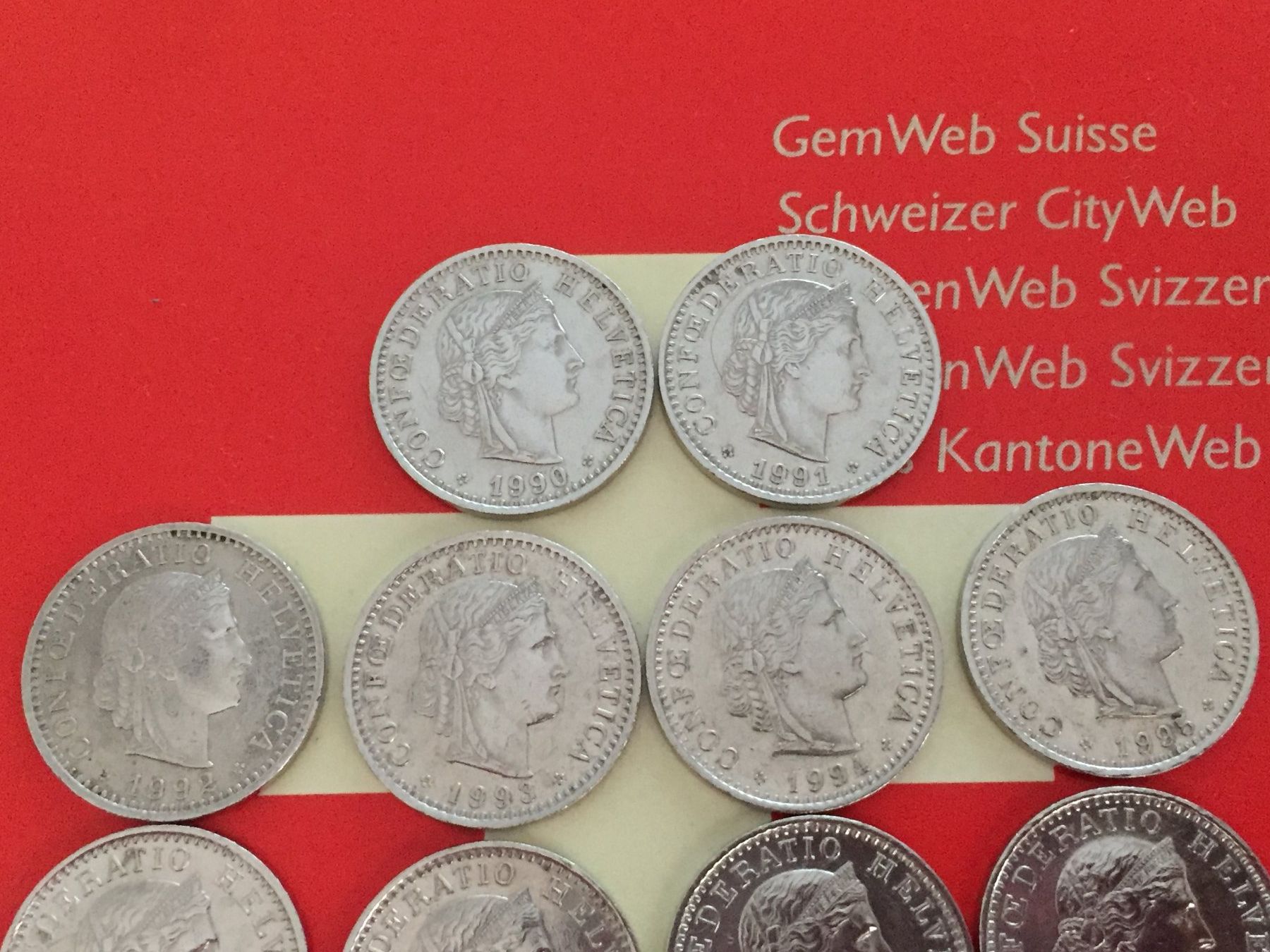 Alle Münzen: 20 Rappen 1990 - 99 komplett – Gebraucht aus Elsau von herbybay 1