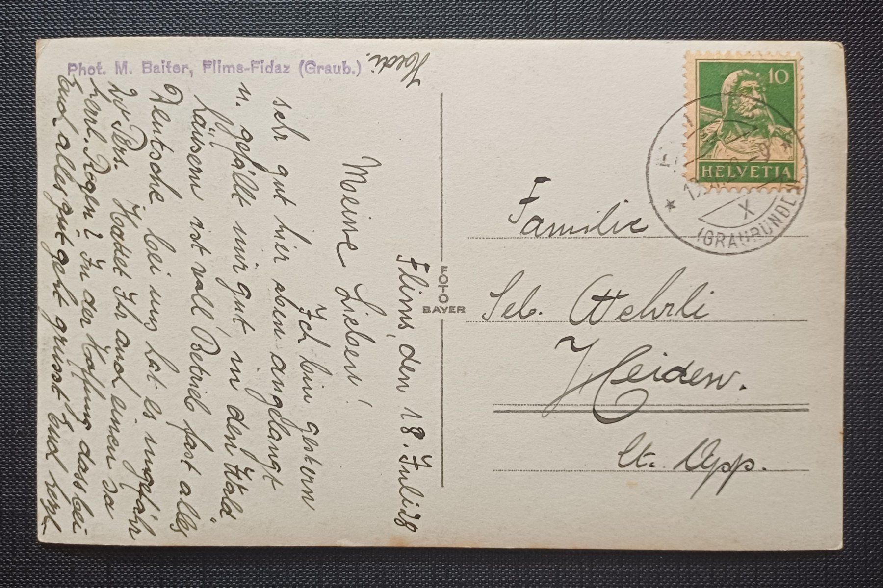 Cartoline postali: AK Hotel Vorab FLIMS 1928 – Usato da Brittnau venduto da simionius 1