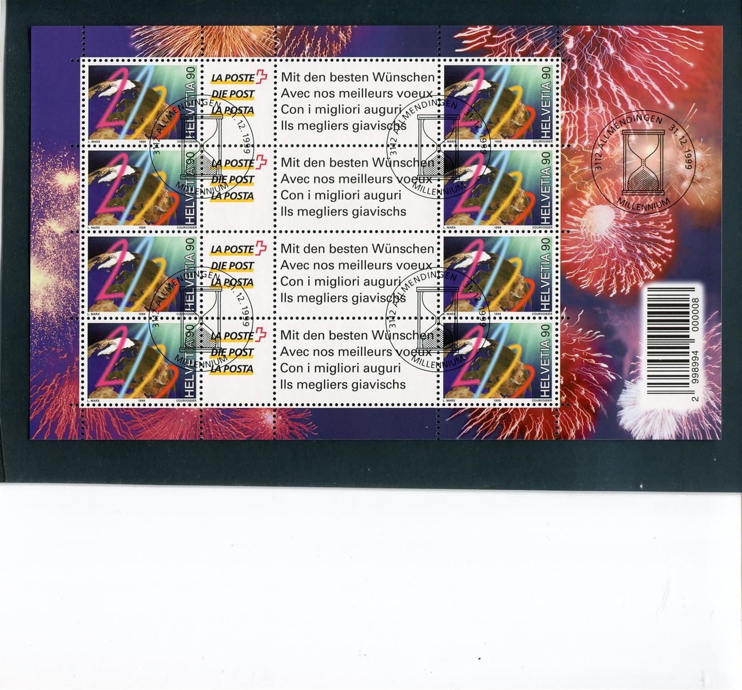 Tutti i francobolli: 1999 Nr. 985 Bogen mit Millennium O – Usato da Winterthur venduto da Kyoung
