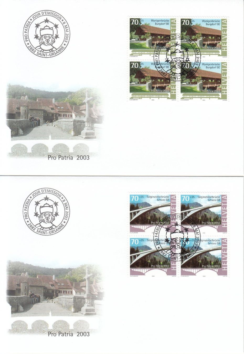 Tutti i francobolli: SBK B280 - B283 im 4er-Block FDC – Usato da Bürglen TG venduto da StampGraf 1